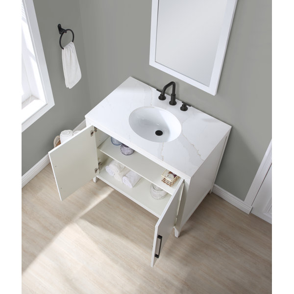 Wade Logan® Alsup 36'' Freestanding Single Bathroom Vanity with Quartz Vanity Top & Reviews